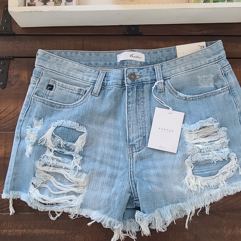 Vici Collection Fran High Rise Distressed Denim Shorts